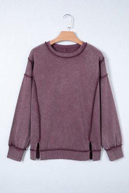 Red Sandalwood Mineral Wash Exposed Seam Side Slit Sweatshirt
