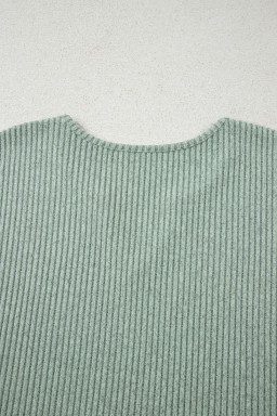 Grass Green Ribbed Notched Neck Knit Long Sleeve Leggings Two Pieces Lounge Set