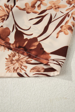 Brown Floral Print Button Down Poet Sleeve Shirt