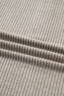 Simply Taupe Plus Size Ribbed Knit Kangaroo Pocket Henley Long Sleeve Top