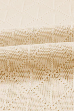 Golden Fleece Pointelle Rhombus Knit Plus Size V Neck Loose Top