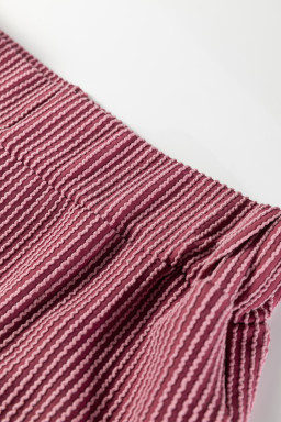 Burgundy Twisted Ribbed High Neck Loose Tee Elastic High Waist Loose Pant Set