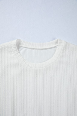 White Solid Color Textured Drop Shoulder Long Sleeve Peplum Top