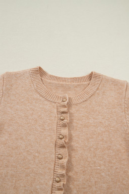 Oatmeal Ruffle Trim Gold Button Sweater Cardigan