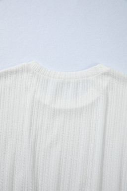 White Solid Color Textured Drop Shoulder Long Sleeve Peplum Top