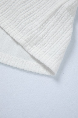 White Solid Color Textured Drop Shoulder Long Sleeve Peplum Top