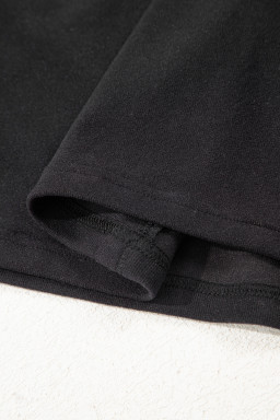 Black Solid Color Bow Textured Patchwork Long Sleeve Tee