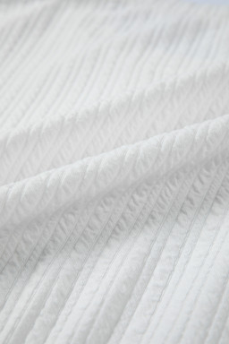 White Solid Color Textured Drop Shoulder Long Sleeve Peplum Top