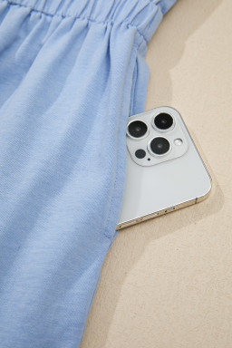 Sky Blue Mineral Wash Elastic Waist Tank Dress with Side Pockets