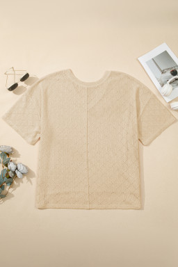 Golden Fleece Pointelle Rhombus Knit Plus Size V Neck Loose Top