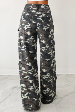 Green Camo Cargo Wide Leg Pants