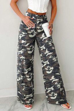 Green Camo Cargo Wide Leg Pants