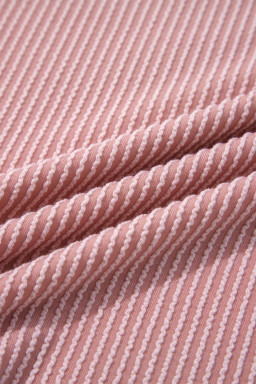 Fushia Plus Size Contrast Frilled Neckline Ruffled Short Sleeve Ribbed Textured Blouse