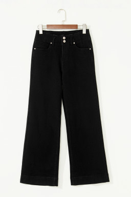 Black 2-Button High Waist Wide Leg Jeans
