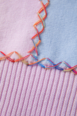 Orchid Bouquet Rainbow Stitching Balloon Sleeve Relaxed Sweater