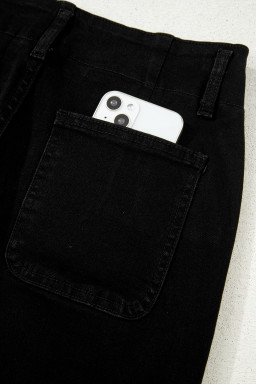 Black 2-Button High Waist Wide Leg Jeans