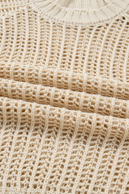 Apricot Plus Size Open Knit Bow Tie Short Sleeve Sweater