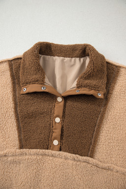 Straw Yellow 2-tone Color Block Patchwork Half Button Sherpa Sweatshirt