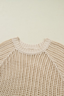 Apricot Plus Size Open Knit Bow Tie Short Sleeve Sweater