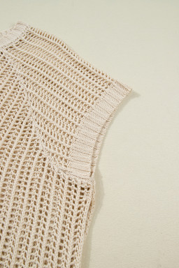 Apricot Plus Size Open Knit Bow Tie Short Sleeve Sweater