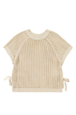 Apricot Plus Size Open Knit Bow Tie Short Sleeve Sweater