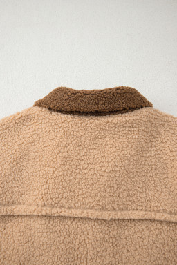 Straw Yellow 2-tone Color Block Patchwork Half Button Sherpa Sweatshirt