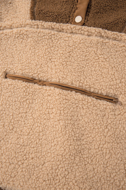 Straw Yellow 2-tone Color Block Patchwork Half Button Sherpa Sweatshirt