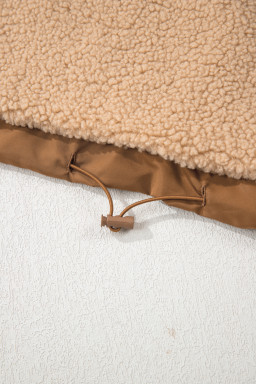 Straw Yellow 2-tone Color Block Patchwork Half Button Sherpa Sweatshirt