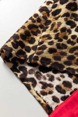 Brown Fierce Leopard Allure Contrast Ruffle Trim V Neck Shirt