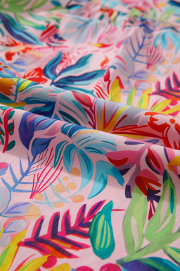 Pink Tropical Floral Print Frilly Notched Neck Ruffled Short Sleeve Blouse