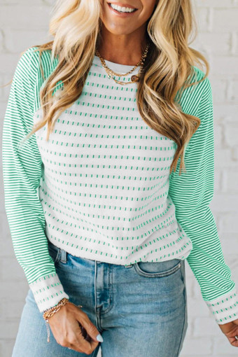 Green Stripe Raglan Patchwork Long Sleeve Tee