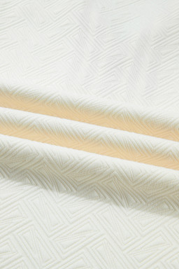 White Textured Knit Contrast Striped Accent Zipped Collar Pullover Top