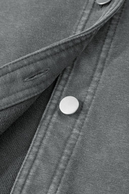 Medium Grey Mineral Wash Chest Pockets Drop Shoulder Shacket with Side Slit