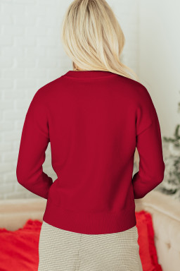 Fiery Red Sequined Bow Graphic Christmas Holiday Sweater