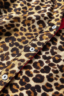 Brown Fierce Leopard Allure Contrast Ruffle Trim V Neck Shirt