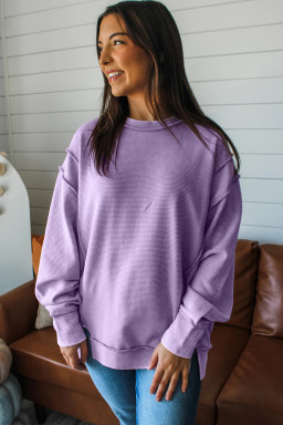 Lavendula Horizontal Ribbed Exposed Seam Detail Drop Shoulder Baggy Pullover