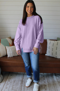 Lavendula Horizontal Ribbed Exposed Seam Detail Drop Shoulder Baggy Pullover