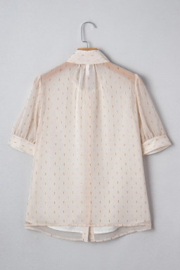 Beige Metallic Jacquard Short Sleeve Shirt