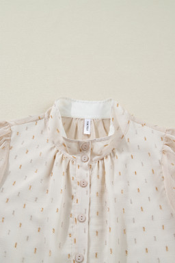 Beige Metallic Jacquard Short Sleeve Shirt