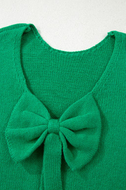 Bright Green Bow Backless Bubble Sleeve Sweater