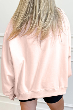 Apricot Pink Valentines Bow Heart Embroidered Mock Neck Sweatshirt