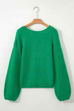 Bright Green Bow Backless Bubble Sleeve Sweater