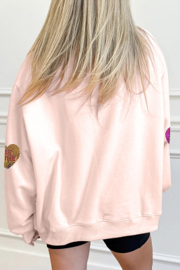 Apricot Pink Valentines Slogan Sequin Heart Patched Mock Neck Sweatshirt