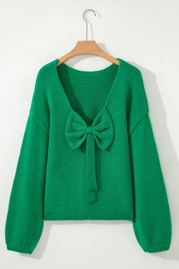 Bright Green Bow Backless Bubble Sleeve Sweater
