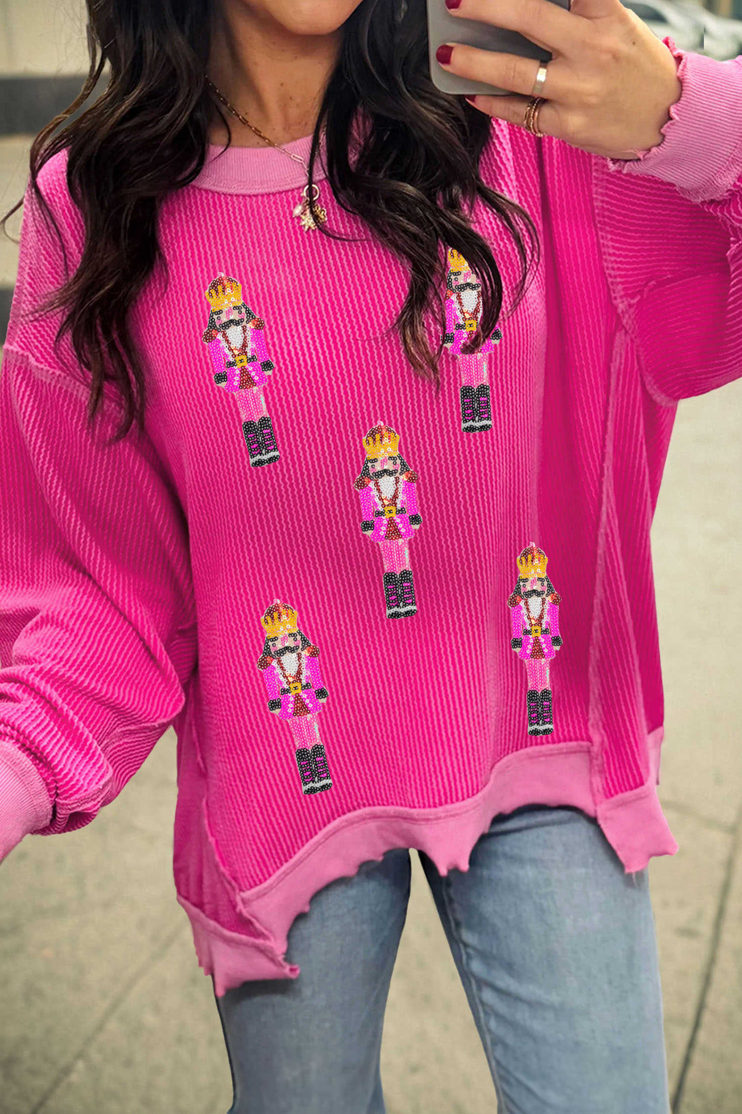 Trencanous amb lluentons rosa maduixa per a home, patró de canalé retorçat, alt i baix