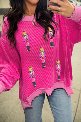 Strawberry Pink Sequined Nutcracker Men Pattern Twisted Rib High Low Top