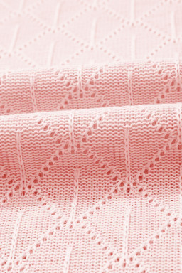 Light Pink Pointelle Rhombus Knit Plus Size V Neck Loose Top