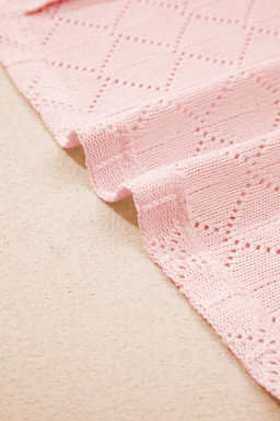 Light Pink Pointelle Rhombus Knit Plus Size V Neck Loose Top