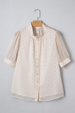 Beige Metallic Jacquard Short Sleeve Shirt