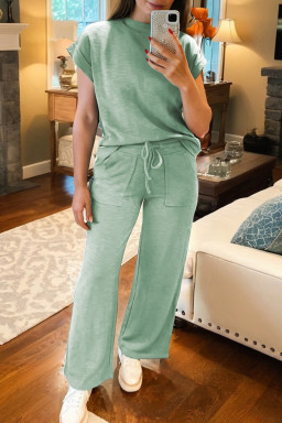 Canton Cuffed Short Sleeve Tee Raw Seam Patch Pocket Drawstring Pants Set